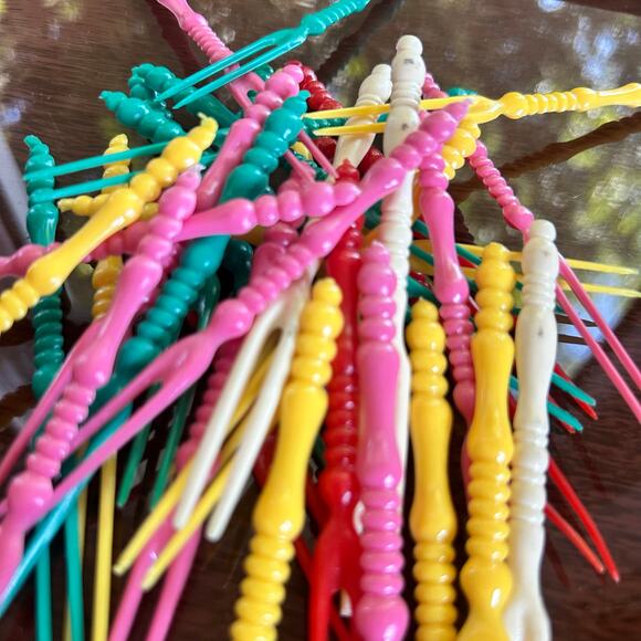 Vintage Colorful Celluloid Appetizer Party Forks Set of 24 - Picture 6 of 7